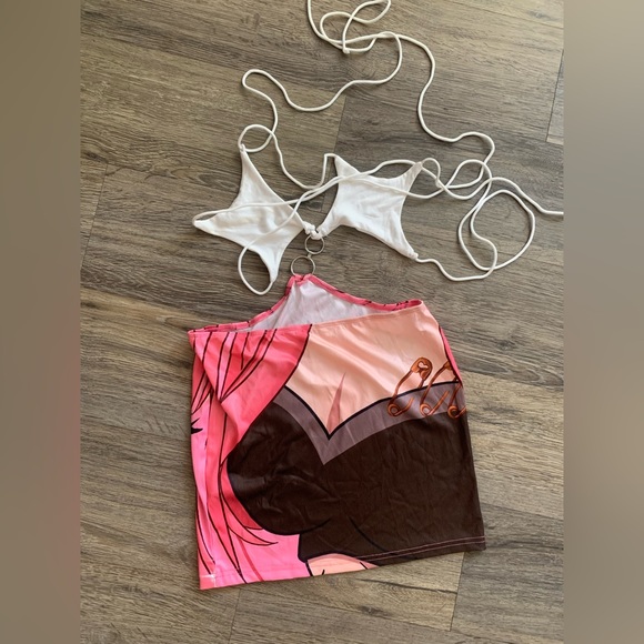 Pink Y2K Anime Cut Out Bodycon Dress - Picture 9 of 11